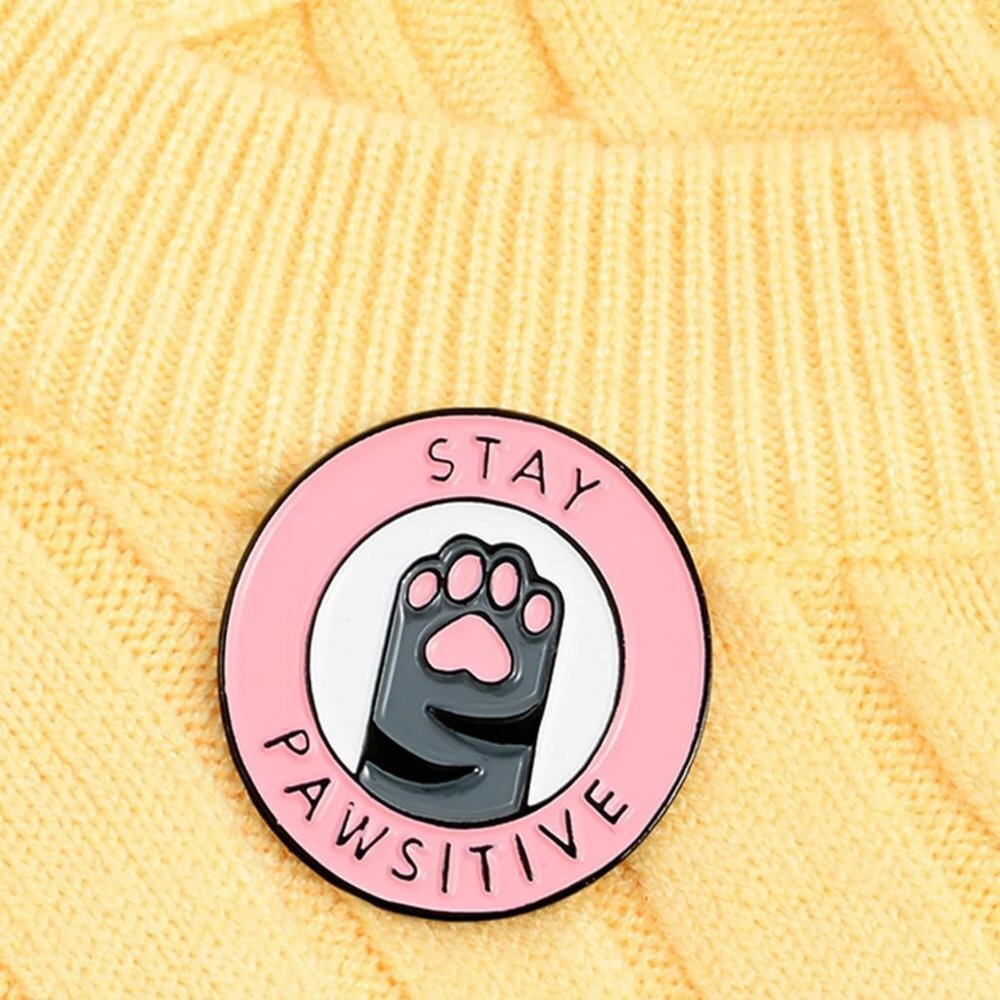 NEW| Stay Pawsitive Cat Paw Enamel Brooch Pin Accessories